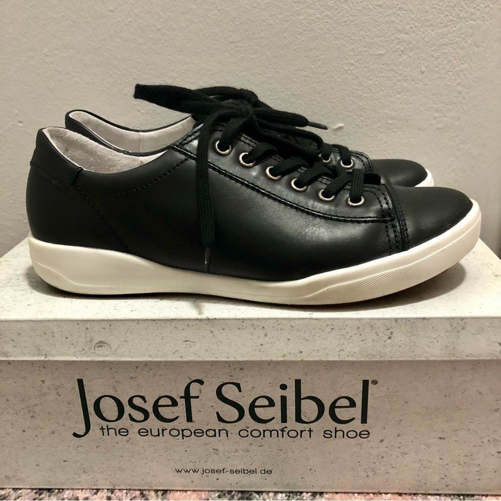 Josef Seibel Black Leather Sneakers Comfort Walking Shoes European Size 38